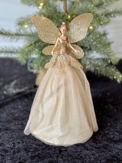ANGEL TREE TOPPER IN CHAMPAGNE WITH GOLD WINGS XFLOGOP