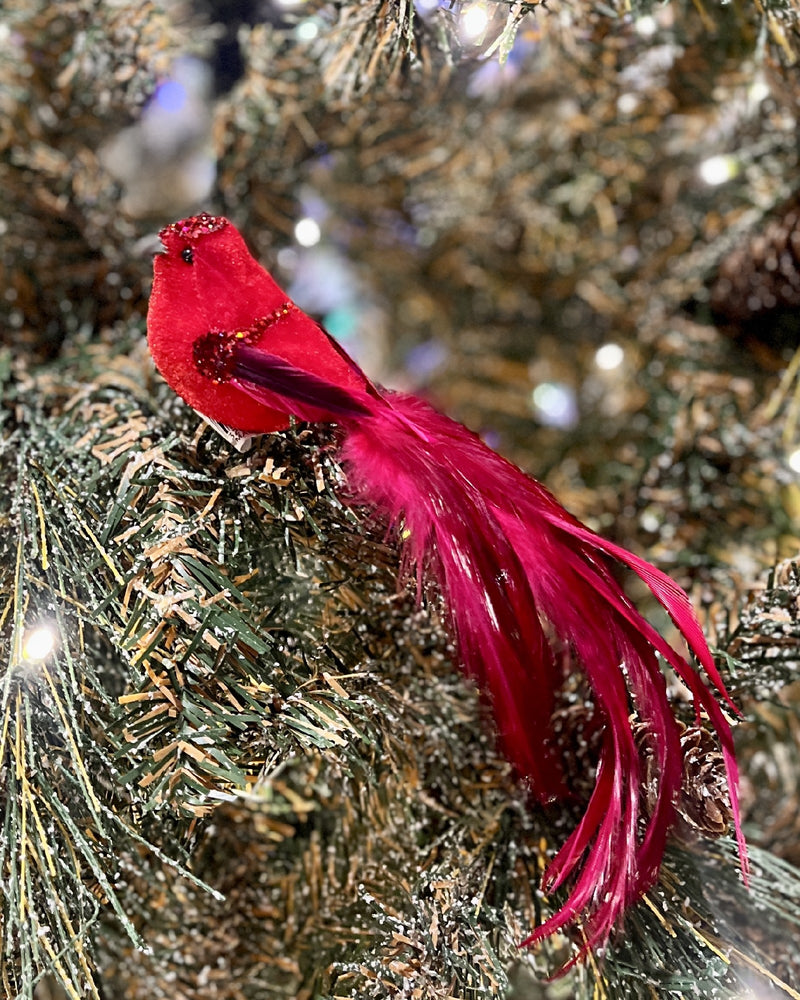 RED SEQUIN COLLAR CLIP ON BIRD XFRTCRD