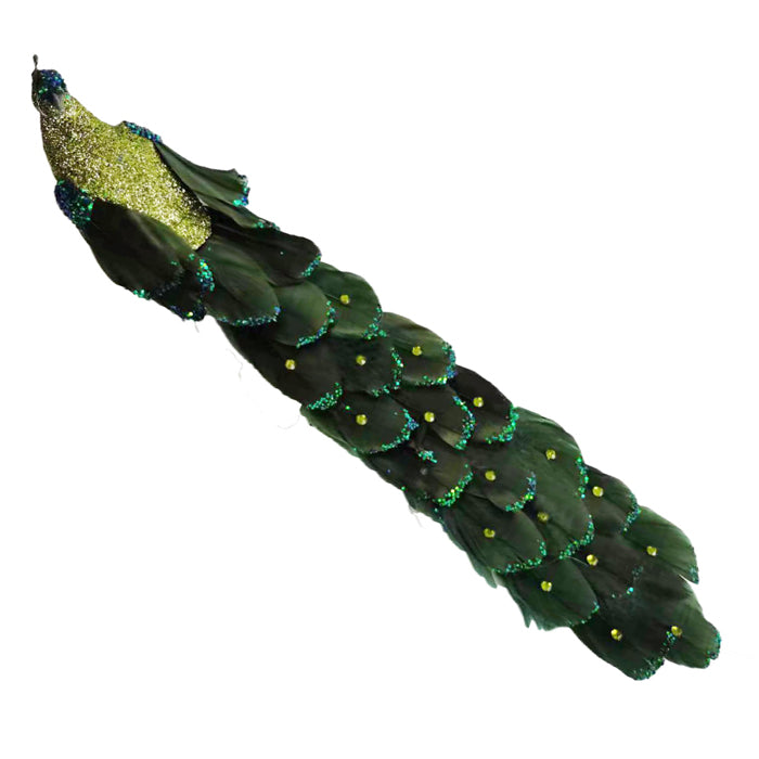 GREEN PEACOCK CLIP ON BIRD XFRTTPG