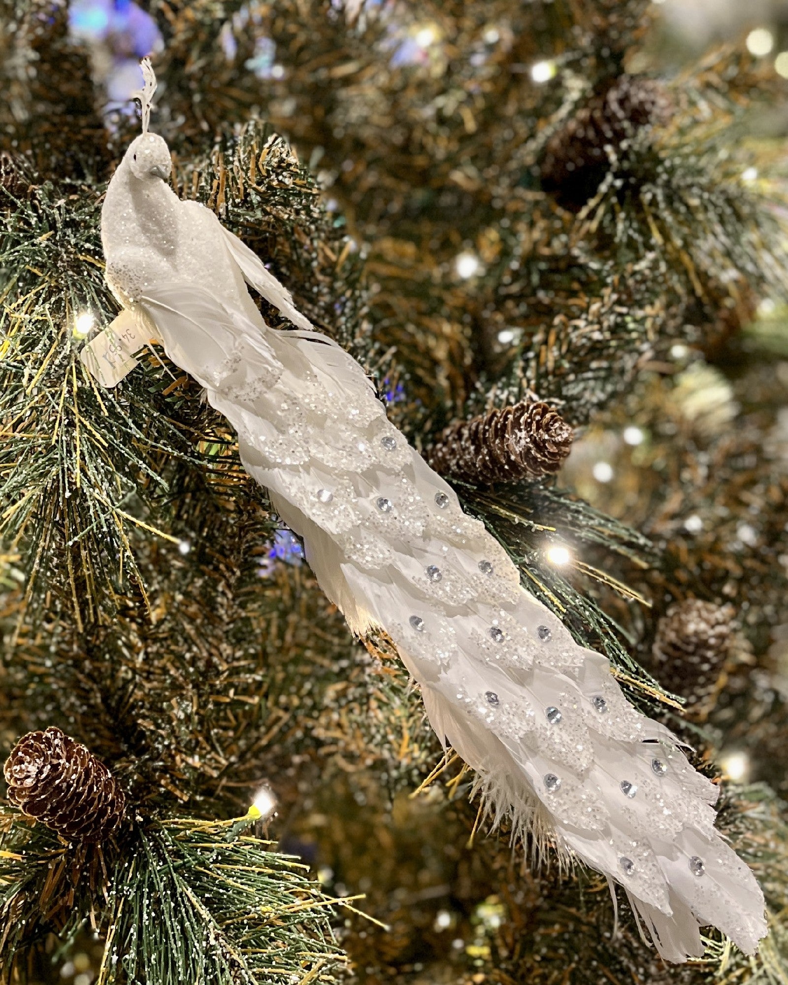 WHITE PEACOCK CLIP ON BIRD XFRTTPW