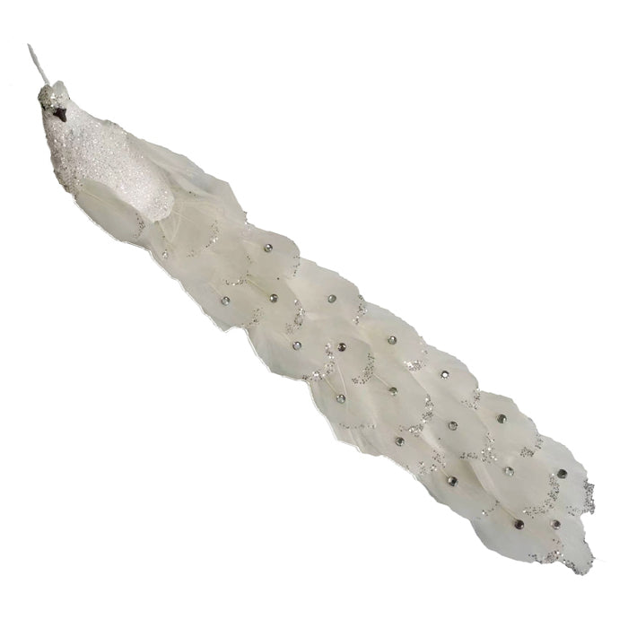 WHITE PEACOCK CLIP ON BIRD XFRTTPW