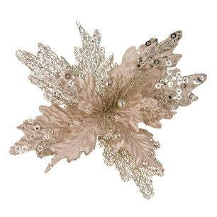 CLIP ON POINSETTIA CHAMPAGNE & GLITTER XDPSSCN