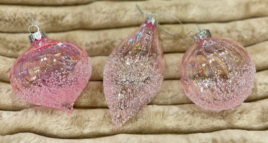 GLASS BAUBLE IRRIDESCENT PINK SET OF 3 XGFNBI3		