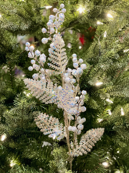 IRIDESCENT WHITE BERRY FERN SPRAY XQEBECW