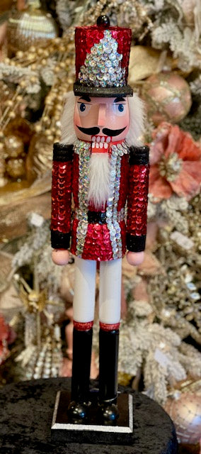 WOODEN RED & SILVER SEQUIN LARGE NUTCRACKER XWASSOL