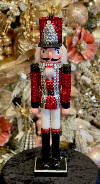 WOODEN RED & SILVER SEQUIN SMALL NUTCRACKER XWASSOS