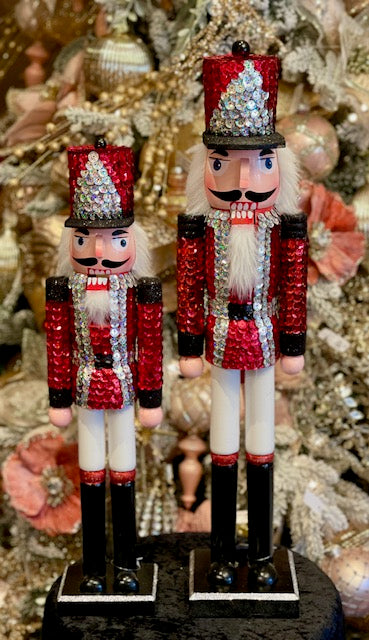 WOODEN RED & SILVER SEQUIN SMALL NUTCRACKER XWASSOS