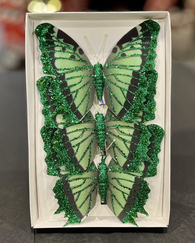 3 PACK EMERALD CLIP ON BUTTERFLIES XFXEMG3