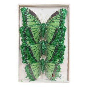 3 PACK EMERALD CLIP ON BUTTERFLIES XFXEMG3