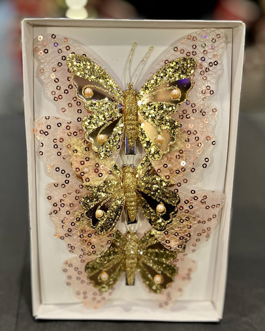 3 PACK ROSE GOLD CLIP ON BUTTERFLIES XFXGOL3