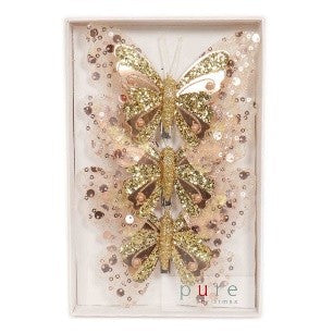 3 PACK ROSE GOLD CLIP ON BUTTERFLIES XFXGOL3