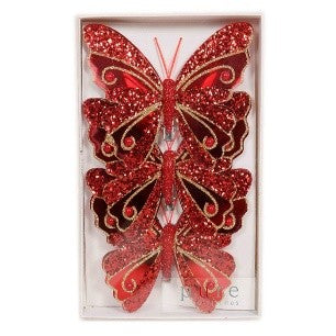 3 PACK RED & GOLD CLIP ON BUTTERFLIES XFXREG3