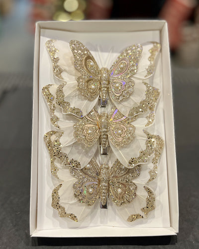 3 PACK CREAM & CHAMPAGNE CLIP ON BUTTERFLY XFXWCH3