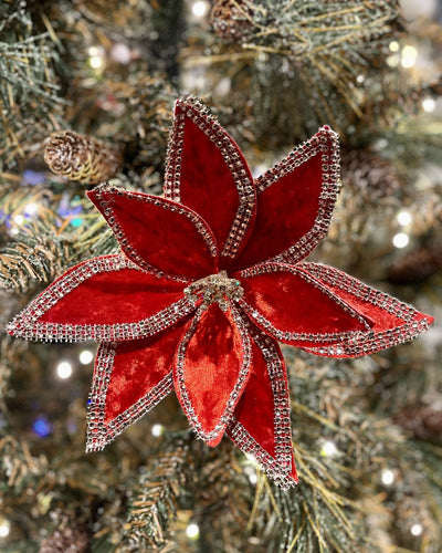 RED VELOUR WITH JEWEL BRAIDED EDGE CLIP ON FLOWER XFVFBPR