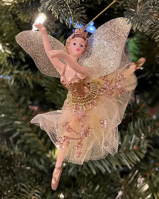 FABRIC RESIN GOLD LEAPING FAIRY ORNAMENT XFLBGLE