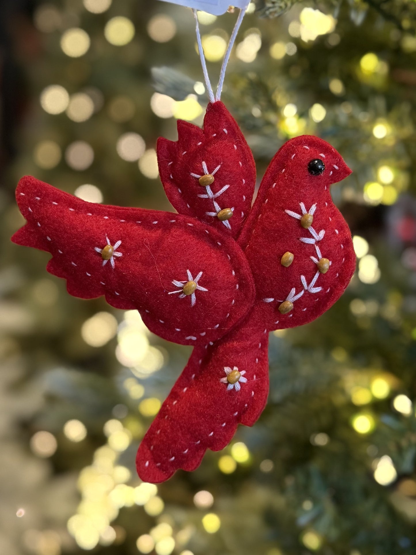RED FELT HANGING DOVE ORNAMENT XMVFEDR