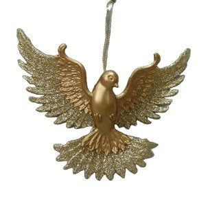 ACRYLIC GOLD GLITTER HANGING DOVE ORNAMENT XASMGDV