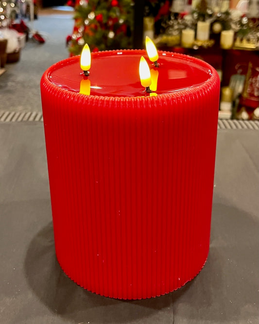 AURA LED RIBBED CANDLE RED 3 WICK SYARX3