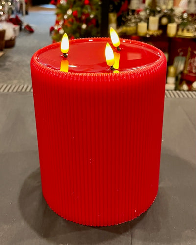 AURA LED RIBBED CANDLE RED 3 WICK SYARX3