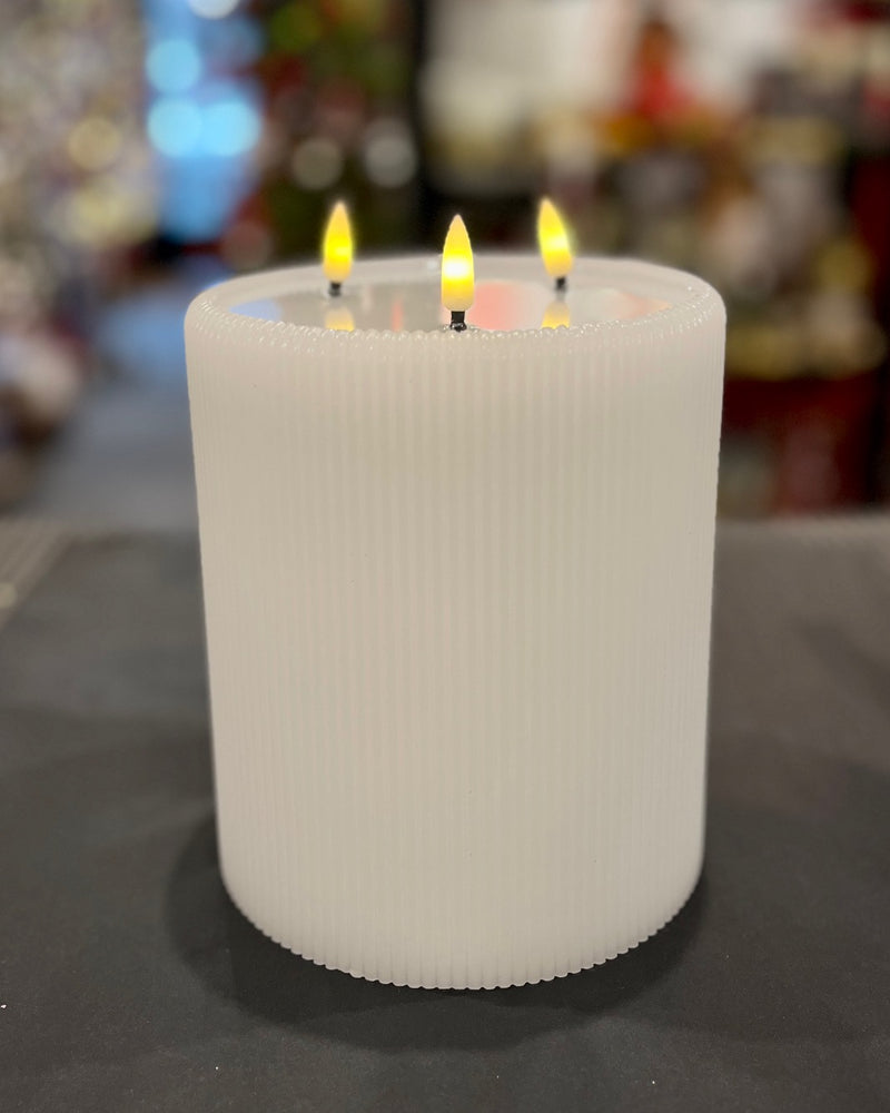 AURA LED RIBBED CANDLE WHITE 3 WICK SYAWX3