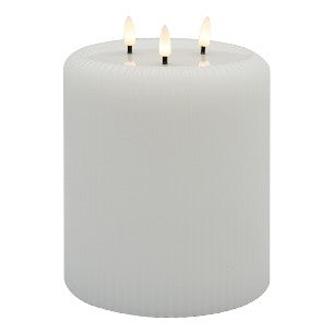 AURA LED RIBBED CANDLE WHITE 3 WICK SYAWX3