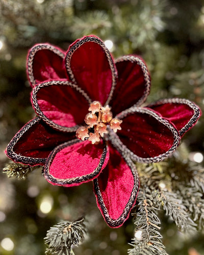 CLIP ON FABRIC FLOWER BURGUNDY ROPE EDGE XDGZMAF