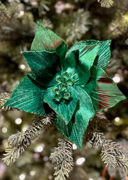 CLIP ON FABRIC POINSETTIA BRIGHT EMERALD XDGZMAH
