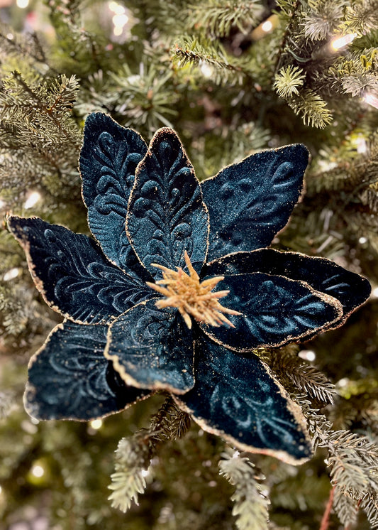 CLIP ON FABRIC POINSETTIA DARK EMERALD GOLD XDPBLCN