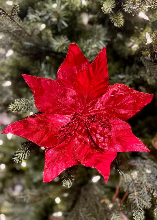 CLIP ON FABRIC POINSETTIA METALLIC RED XDPBLCQ