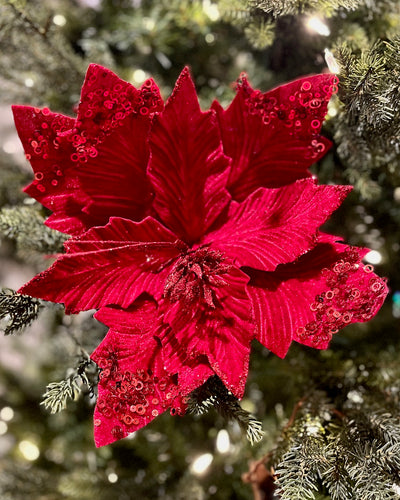 CLIP ON FABRIC POINSETTIA RED WITH SEQUINS XDPBOCT
