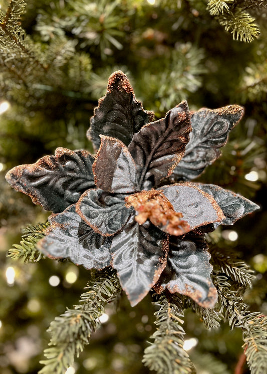 CLIP ON FABRIC POINSETTIA PEACOCK COPPER EDGE XDPBVDS