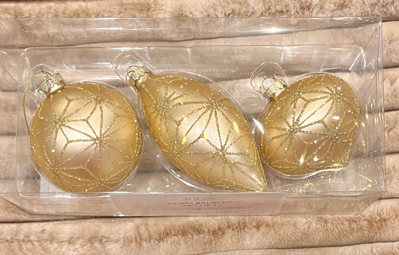 GLASS BAUBLE GOLD & GLITTER SET OF 3 XGFNCG3