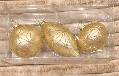 GLASS BAUBLE GOLD & GLITTER SET OF 3 XGFNCG3