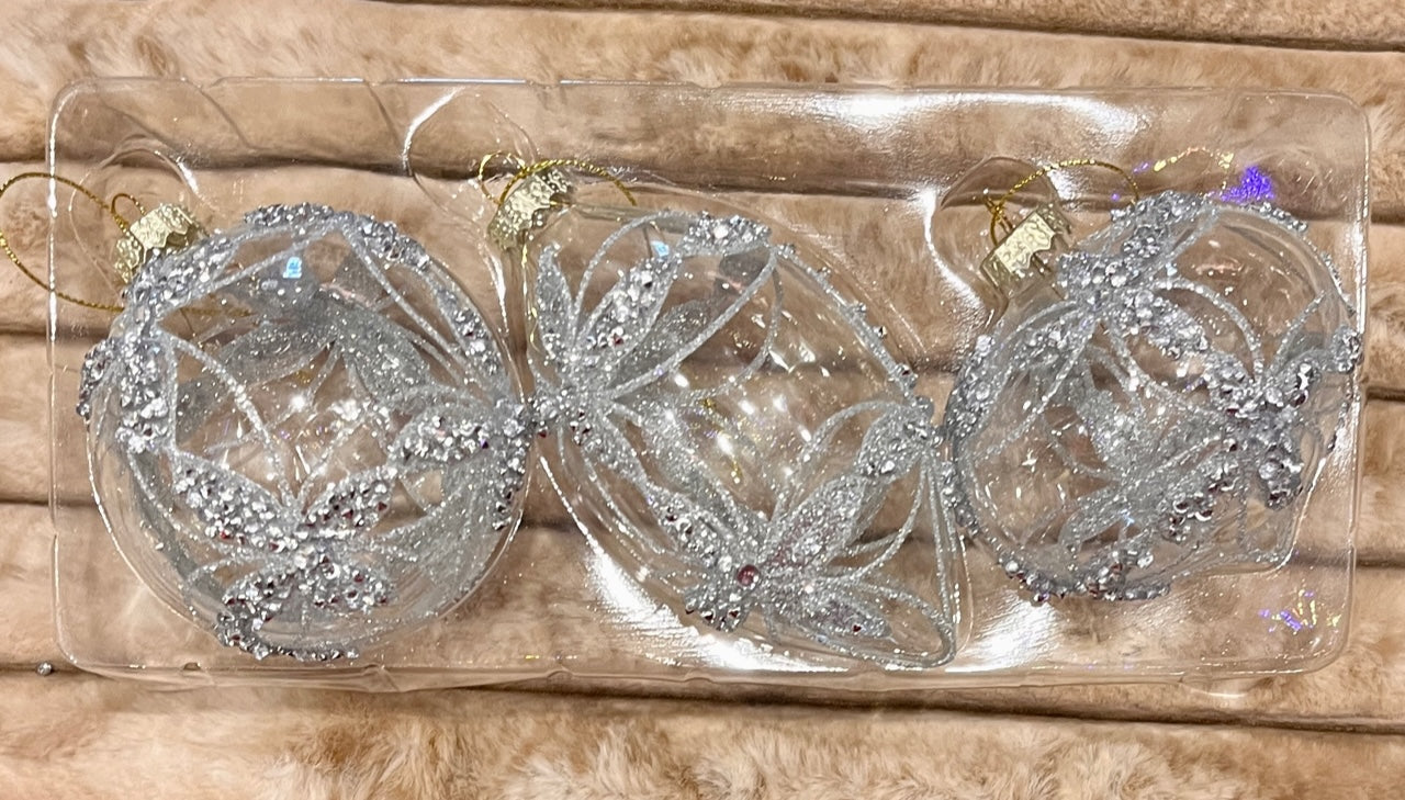 GLASS BAUBLE CLEAR SILVER SET OF 3 XGFNCS3