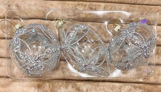 GLASS BAUBLE CLEAR SILVER SET OF 3 XGFNCS3