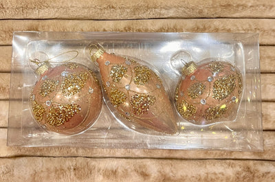 GLASS BAUBLE CORAL GOLD BEAD SET OF 3 XGFNGB3