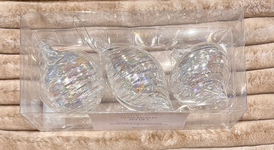 GLASS BAUBLE IRRIDESCENT SET OF 3 XGFNIR3