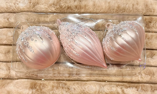 GLASS BAUBLE PINK FROST SET OF 3 XGFNPF3
