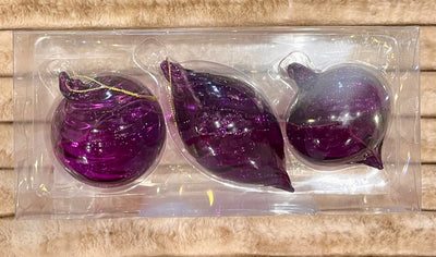 GLASS BAUBLE PURPLE SET OF 3 XGFNPU3