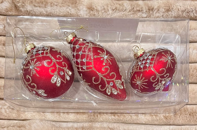 GLASS BAUBLE RED & JEWEL SET OF 3 XGFNRJ3