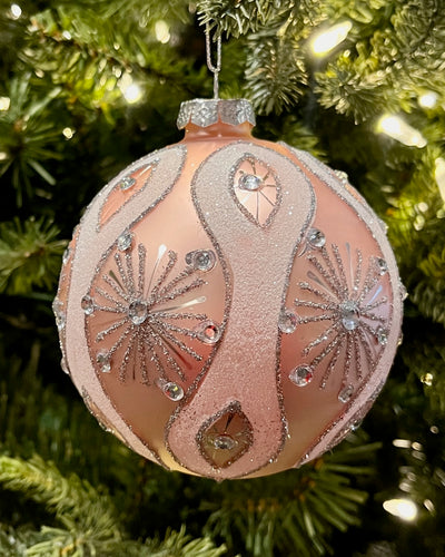 PINK & SILVER BURST ROUND GLASS ORNAMENT XGFPBSD