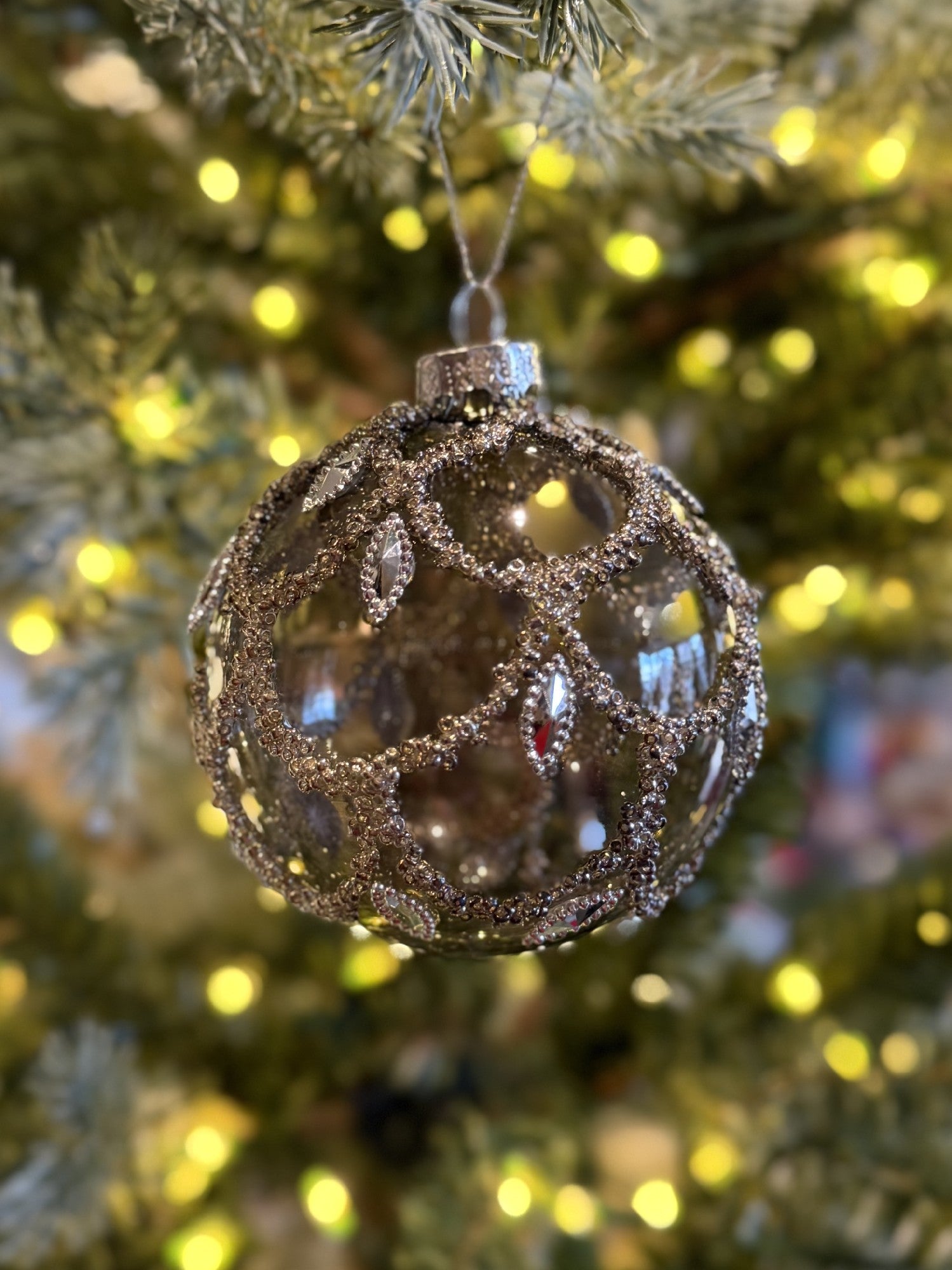 BLACK W/JEWELS GLASS HANGING ORNAMENT XGMACFA