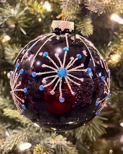 DARK BLUE JEWEL BURST ROUND GLASS ORNAMENT XGMAMGN