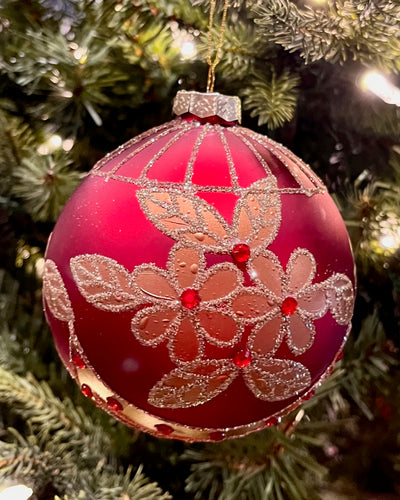 RED & GOLD FLOWER ROUND GLASS ORNAMENT XGMAMGZ
