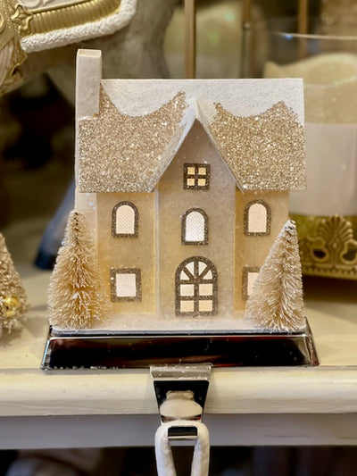 LED HOUSE STOCKING HANGER WHITE CREAM XVKHHCH