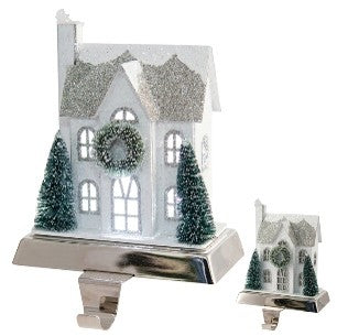 LED HOUSE STOCKING HANGER WHITE GREEN XVKHHWG