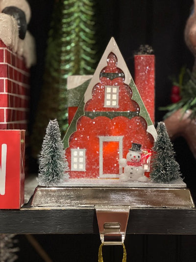 LED HOUSE STOCKING HANGER RED CHALET XVKHRCH