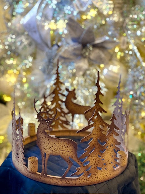 RUSTIC WOODLAND DEER METAL CUT OUT CANDLE HOLDER XVTBDCH