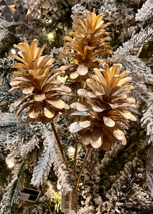 PLASTIC TRIPLE PINECONE SPRAY GOLD XDDPIGO