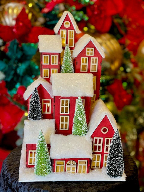 RED WOODEN VILLAGE LED SCENE XPLREVI